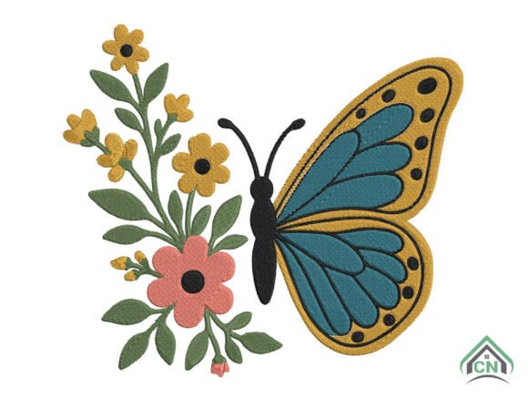 Butterfly with Flower Embroidery Design