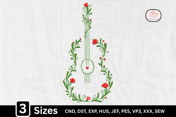 Country Floral Banjo Embroidery Design