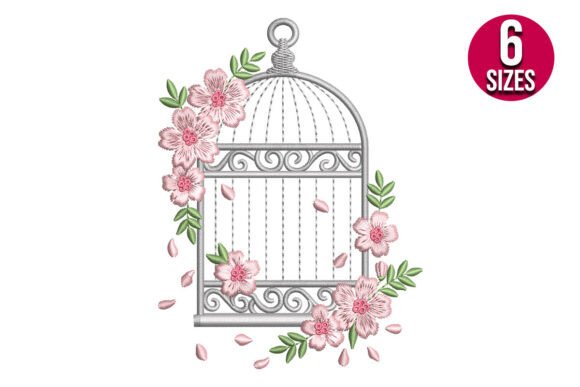Floral Bird Cage Embroidery Design